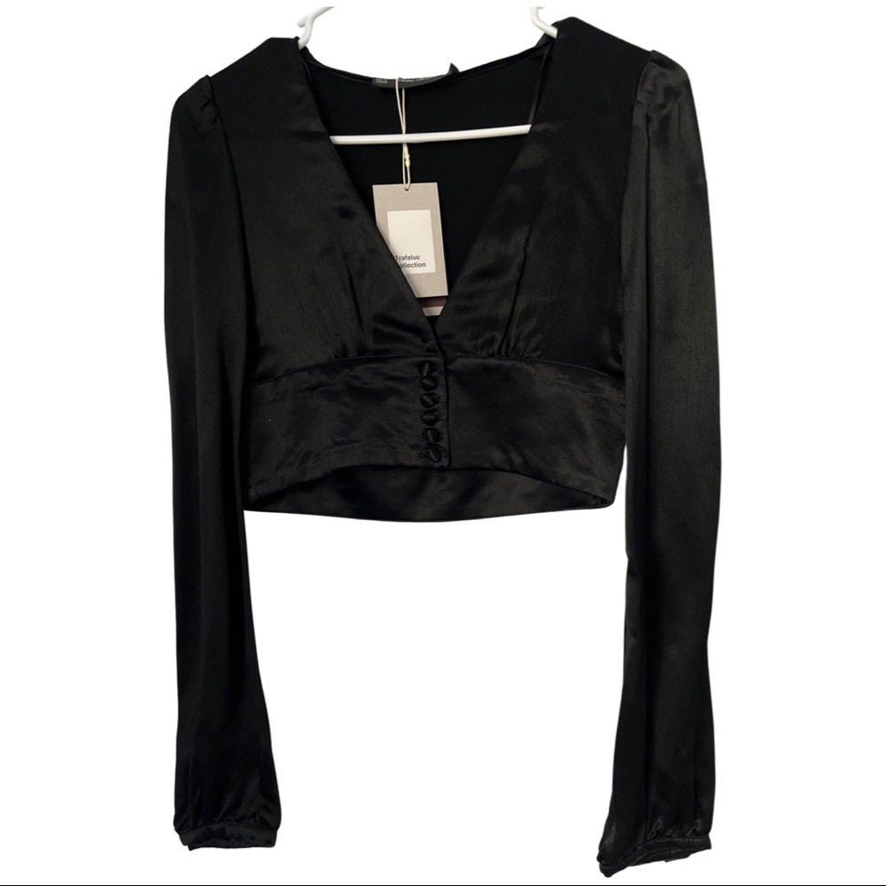 Zara satin crop blouse top Vneck